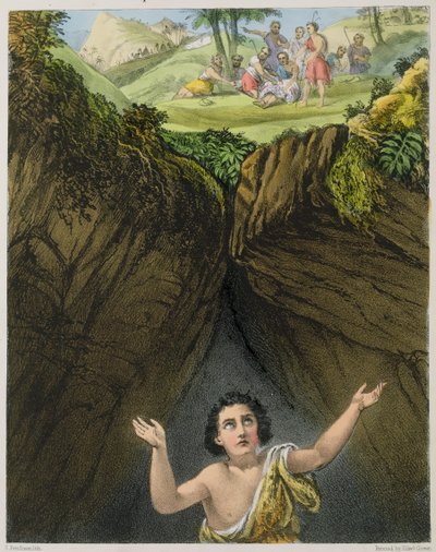 José Arrojado al Pozo por sus Hermanos, de una biblia impresa por Edward Gover, 1870
